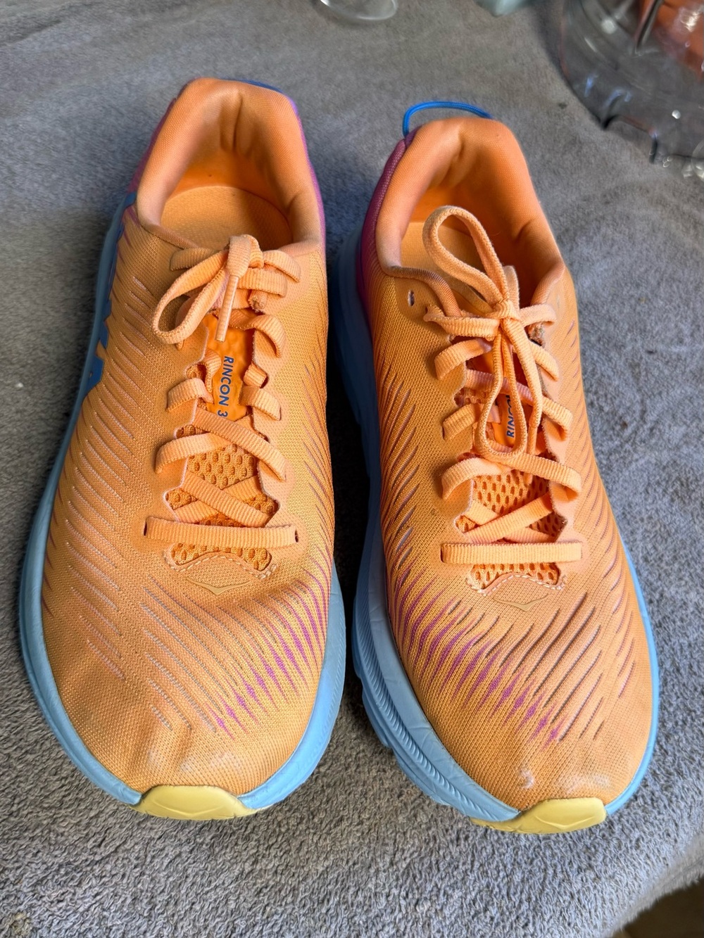 Hoka Orange and Blue women's Running Shoes